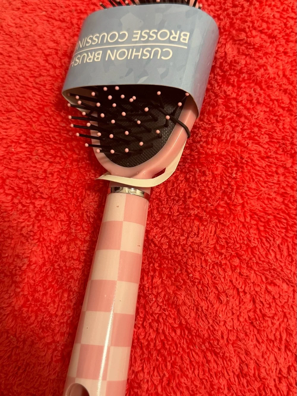 Pink Chequered Cushion Hair Brush - Gentle Detangling